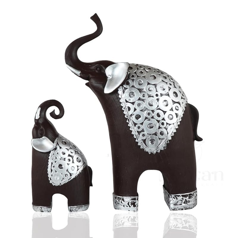 Black & Silver Elephant Figurine Set – Elegant Home Decor Accents