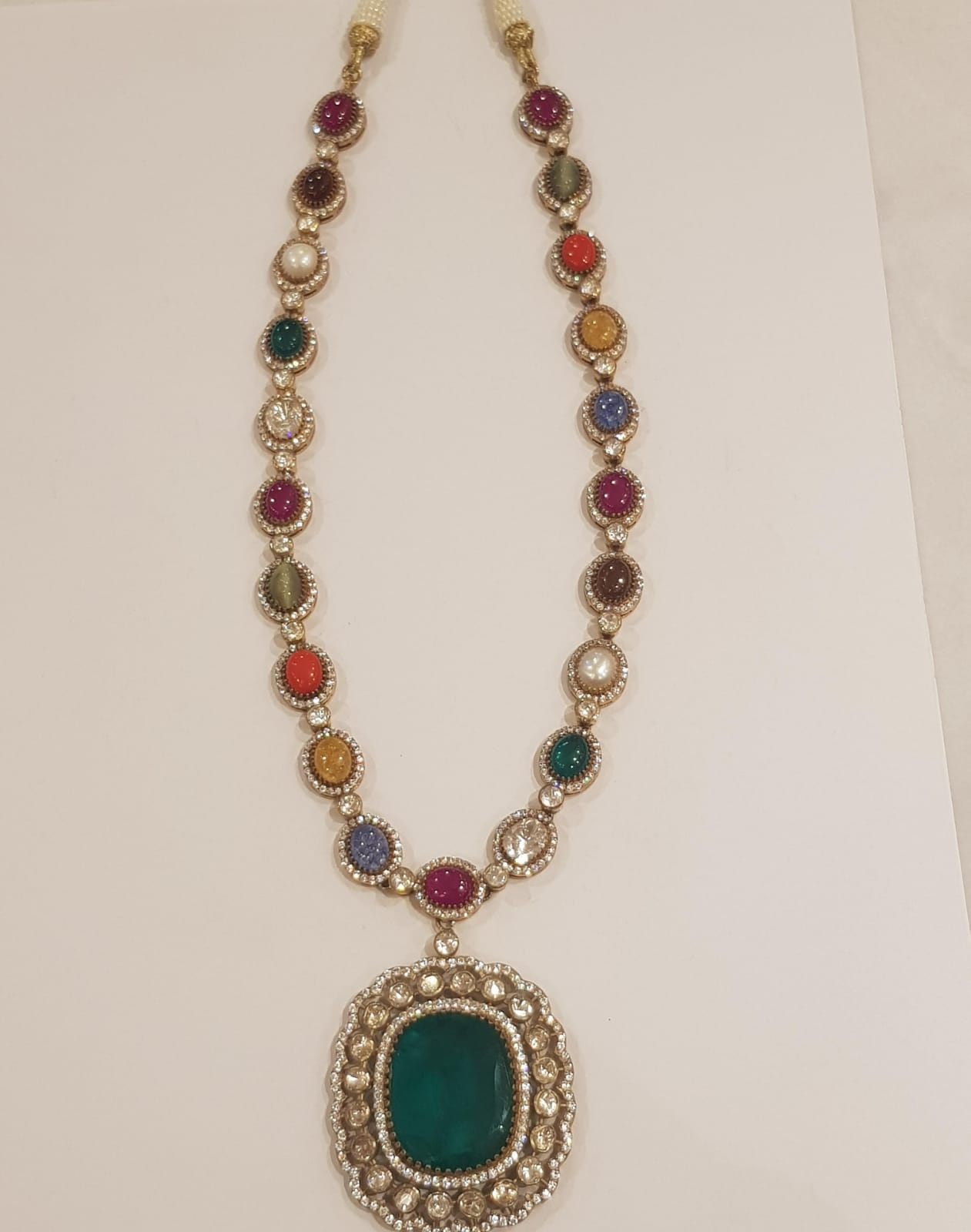 Handcrafted Multi-Gemstone Statement Necklace with Emerald Pendant