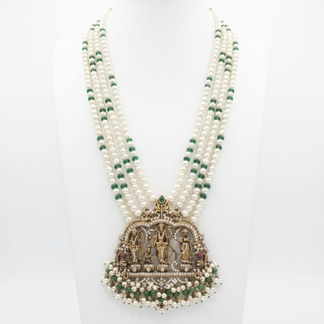 Divine Ram Darbar Pearl Rani Haar with Antique Nakshi Pendant