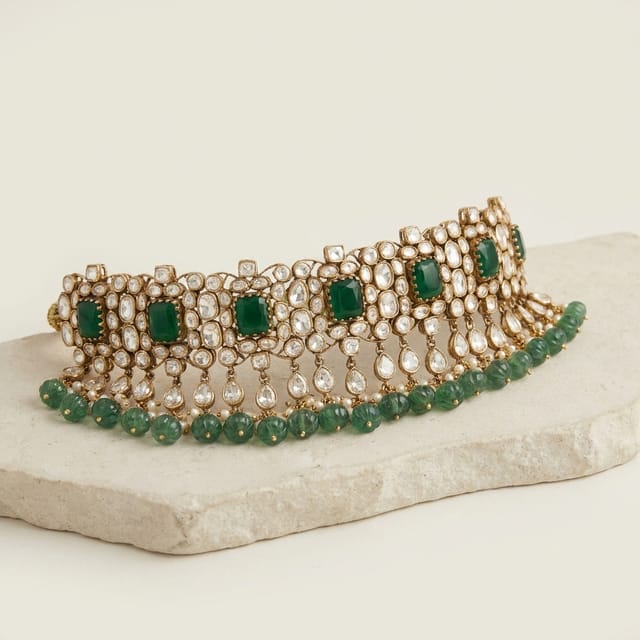 Regal Emerald & Polki Diamond Bridal Choker Necklace