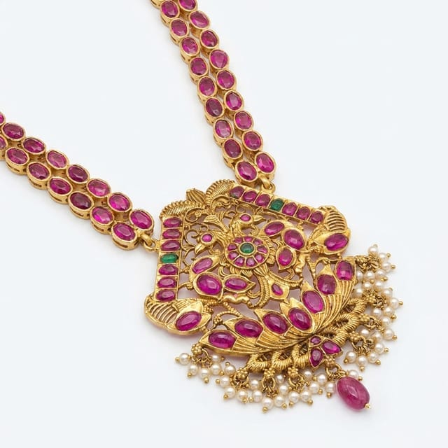 Regal Emerald & Ruby Matte Antique Gold Heritage Haram
