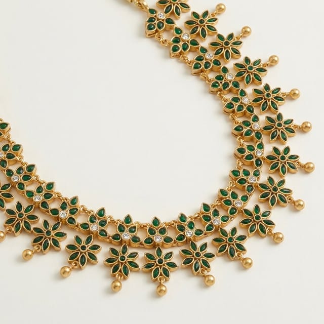 Antique Gold Lakshmi Temple Choker with Layered Pearl Festoons