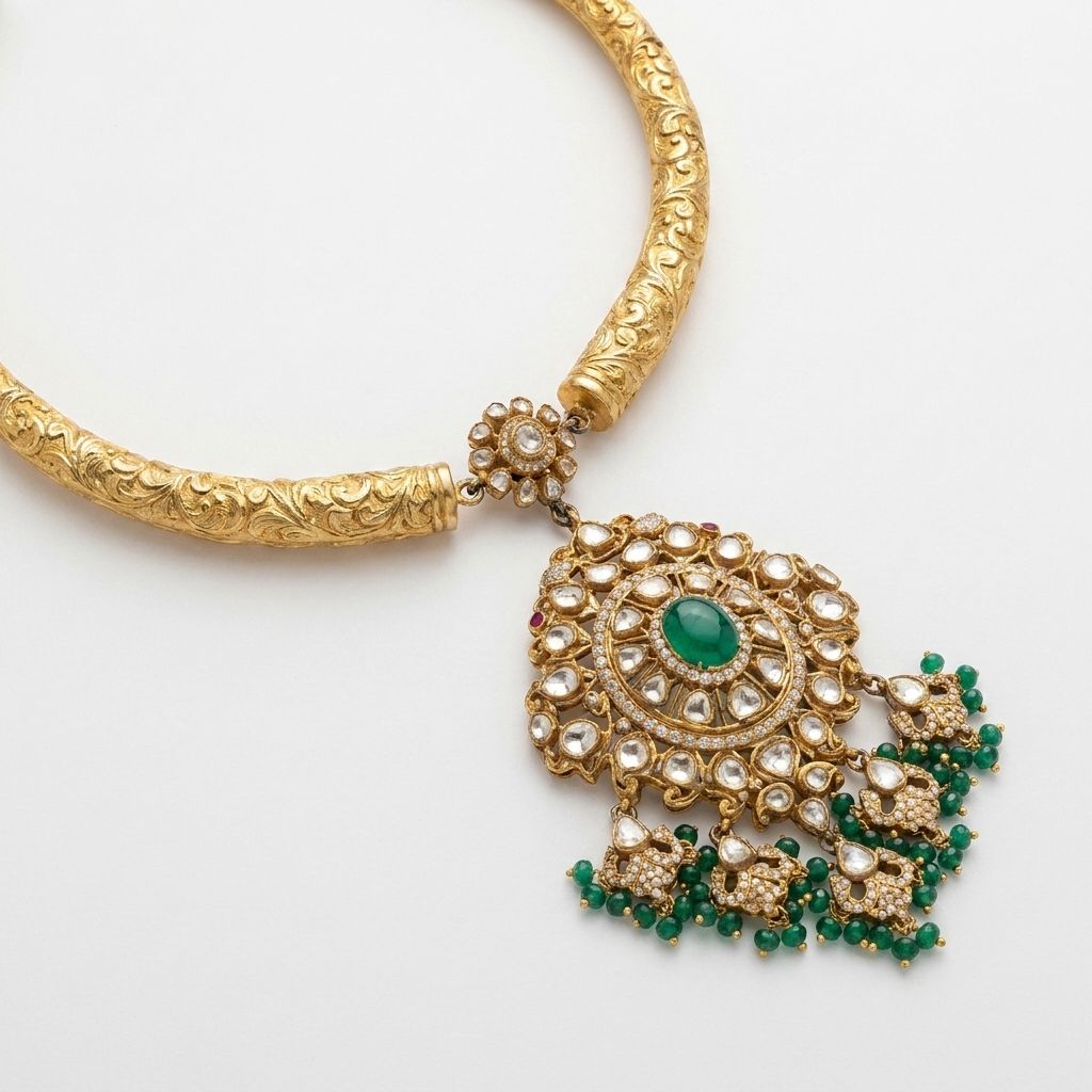 Imperial Antique Gold Hasli Necklace with Grand Royal Jadau Pendant