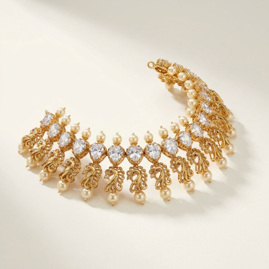 Royal Pearl & Crystal Cluster Necklace 