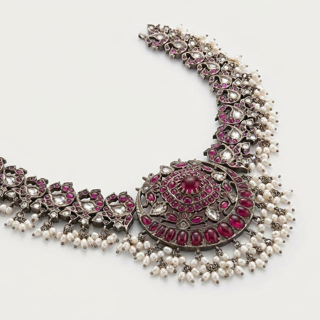 Artisanal Oxidized Silver Statement Necklace