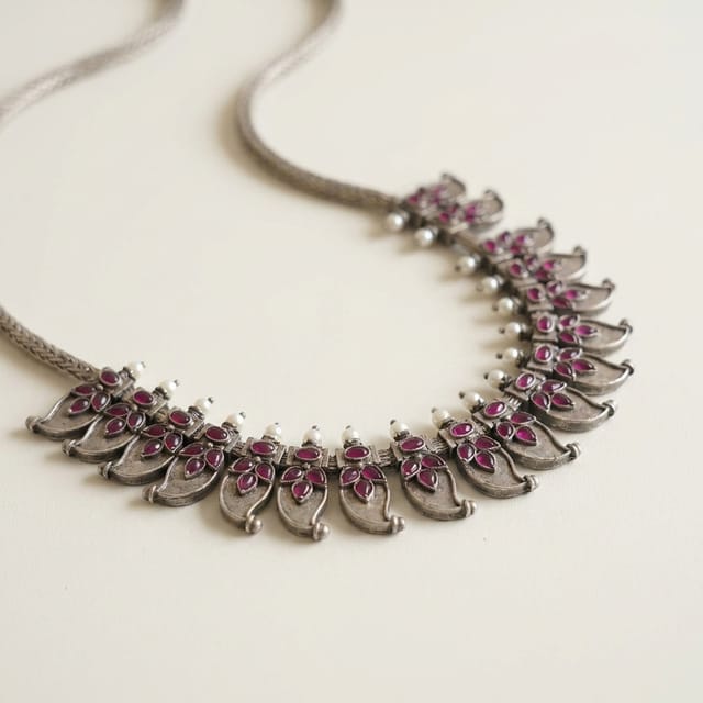 Classic Mango-Motif Oxidized Silver Necklace