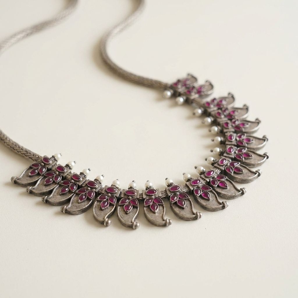 Classic Mango-Motif Oxidized Silver Necklace
