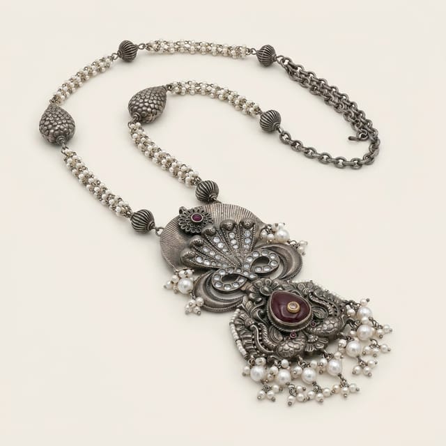 Oxidized Silver-Tone Artisan Statement Necklace