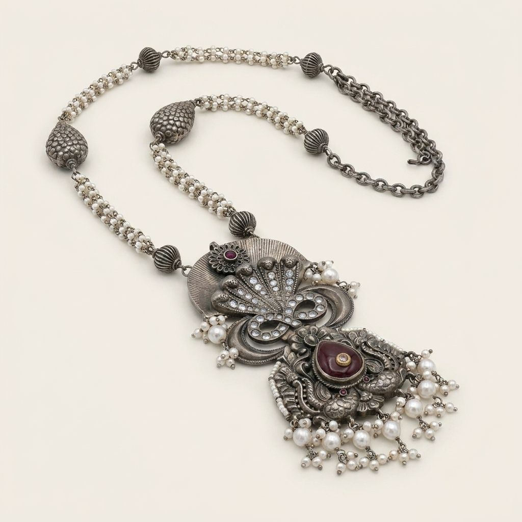 Oxidized Silver-Tone Artisan Statement Necklace