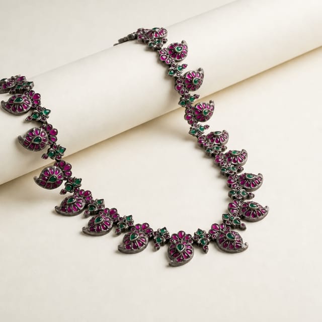Classic Mango Motif Oxidized Necklace Set