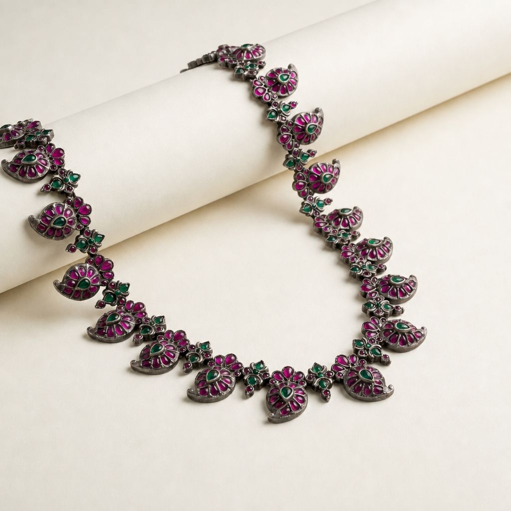 Classic Mango Motif Oxidized Necklace Set