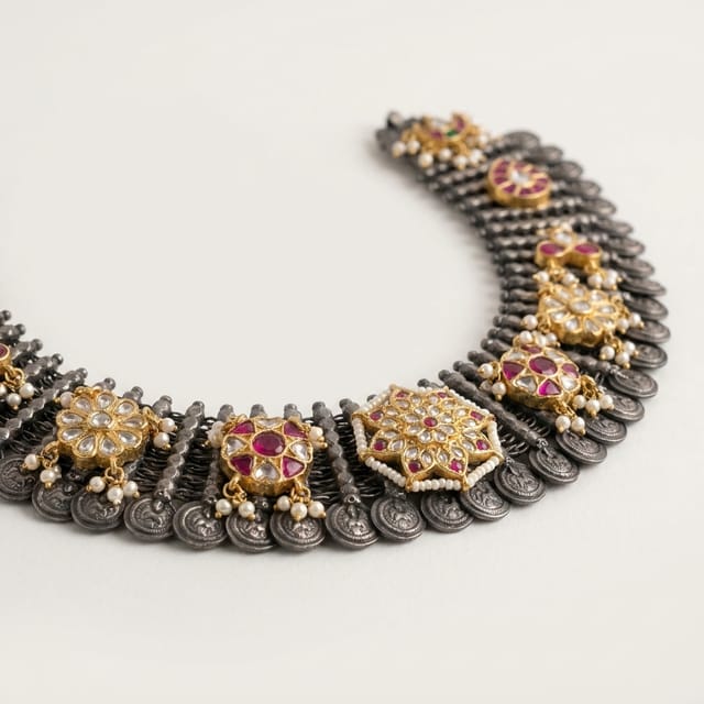 Heritage Floral Motif Oxidized Necklace