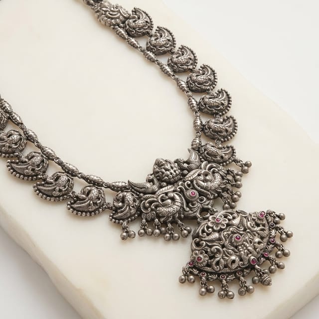 Regal Deity Motif Oxidized Statement Necklace