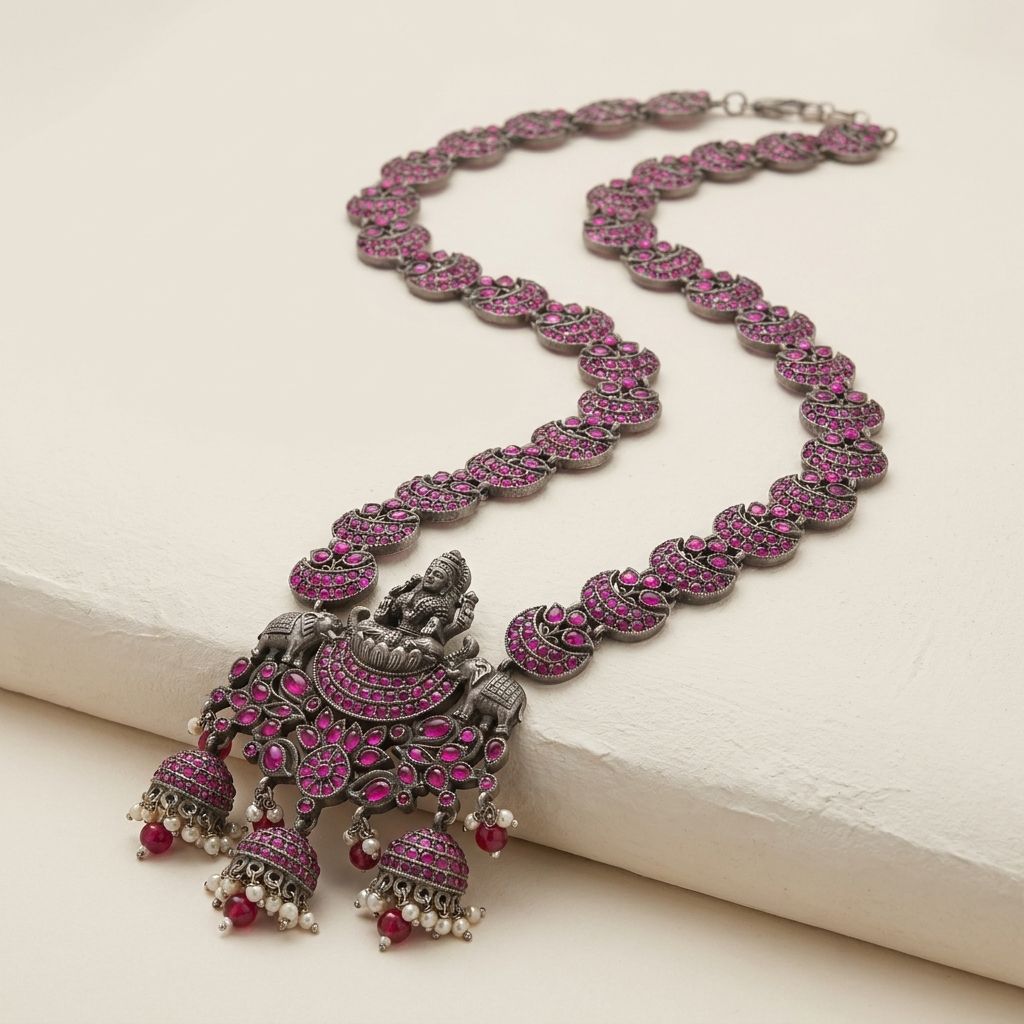 Divine Lakshmi Temple Motif Long Necklace