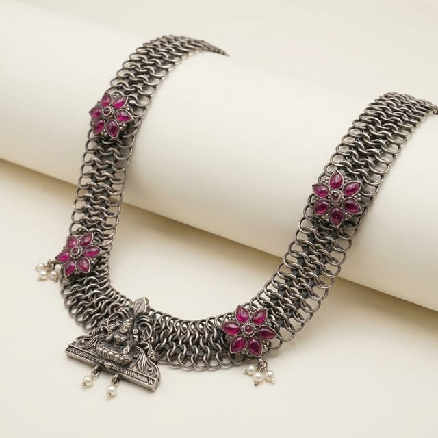 Divine Temple-Inspired Long Oxidized Necklace