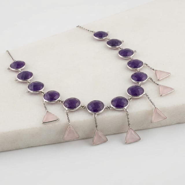 Ethereal Rose Quartz & Amethyst Statement Necklace