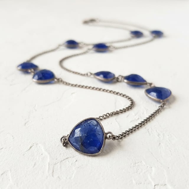 Silver Natural Chalcedony Lariat Long Layering Necklace Silver Natural Chalcedony Lariat Long Layering Necklace