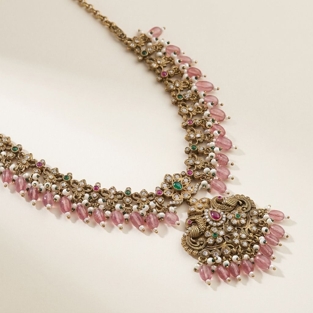 Antique Guttapusalu-Inspired Peacock Pendant Necklace