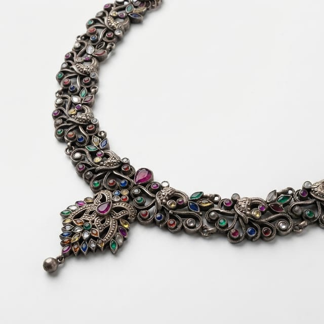 Multi-Color Navratna-Style Pendant Necklace Multi-Color Navratna-Style Pendant Necklace