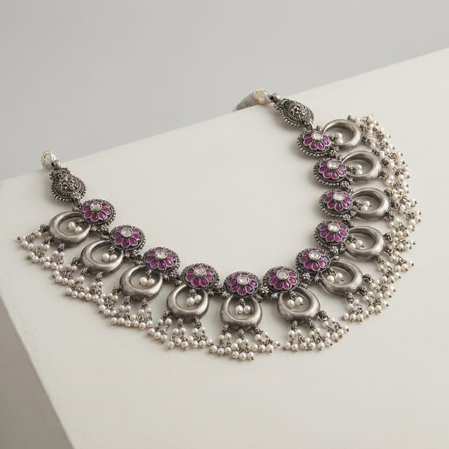 Pure Silver Floral & Hoop Statement Choker
