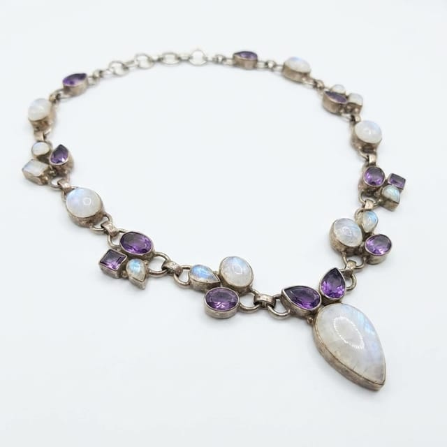 Artisan Silver Moonstone & Amethyst Collar Necklace Artisan Silver Moonstone & Amethyst Collar Necklace