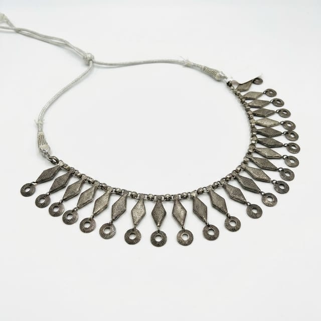 Vintage Tribal Antique Silver Diamond-Fringe Choker Necklace