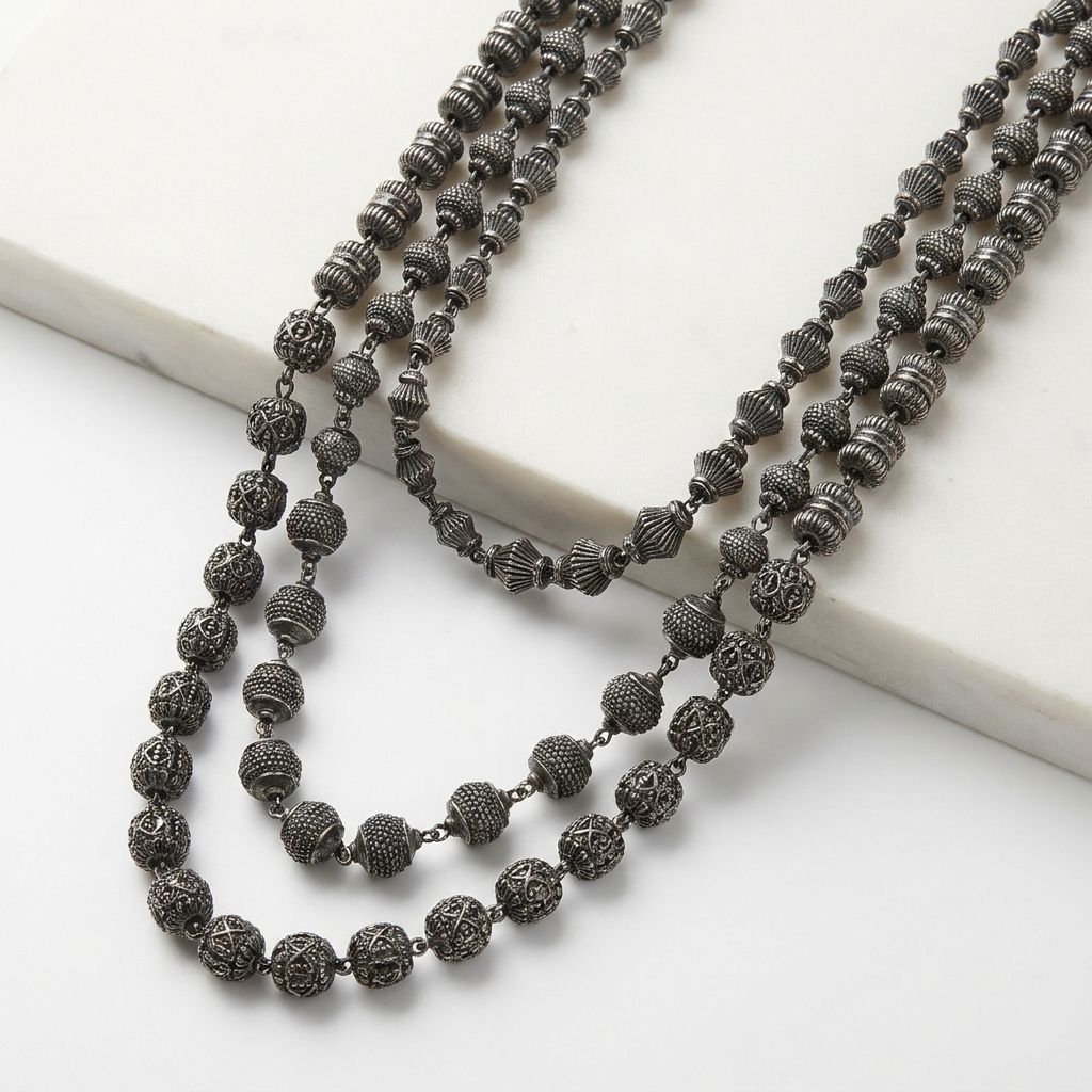 Exquisite Multi-Layered Oxidized Silver Bead Statement Necklace