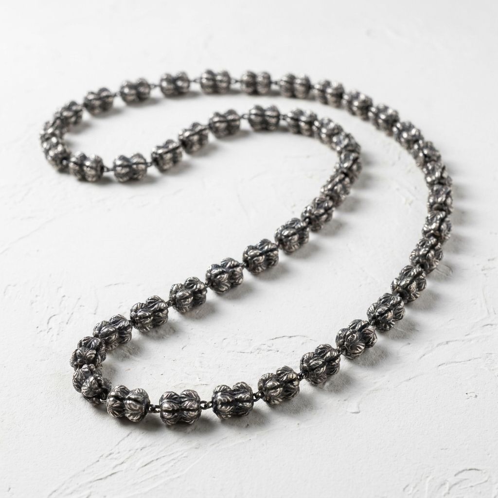 Heritage Antique Silver Floral Cluster Mala Necklace