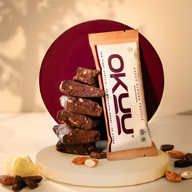 OKUU CHOCO ALMOND TRUFFLE 35G Powerful PROTEIN BAR |  14G Fiber, Zero Sugar & Collagen Boost Inside