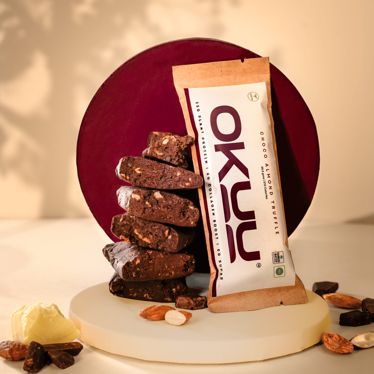 OKUU CHOCO ALMOND TRUFFLE 35G Powerful PROTEIN BAR |  14G Fiber, Zero Sugar & Collagen Boost Inside