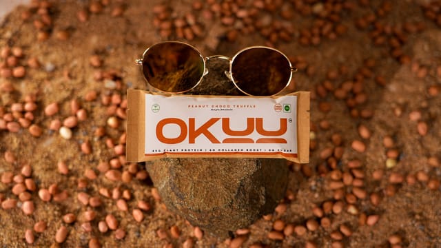 Delicious 40G Protein Bar - OKUU Peanut Choco Truffle with 6g Collagen Boost, Zero Sugar & 14g Fiber