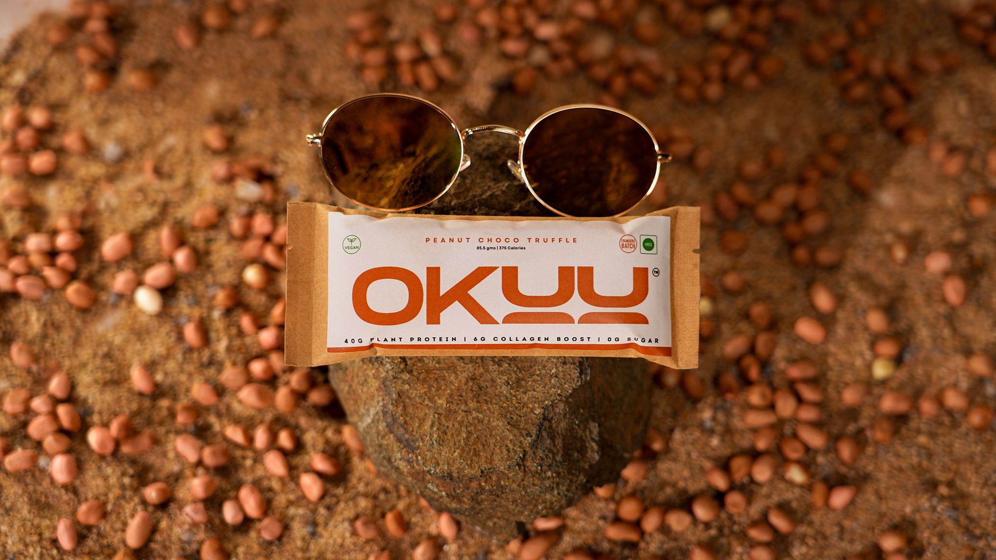 Delicious 40G Protein Bar - OKUU Peanut Choco Truffle with 6g Collagen Boost, Zero Sugar & 14g Fiber