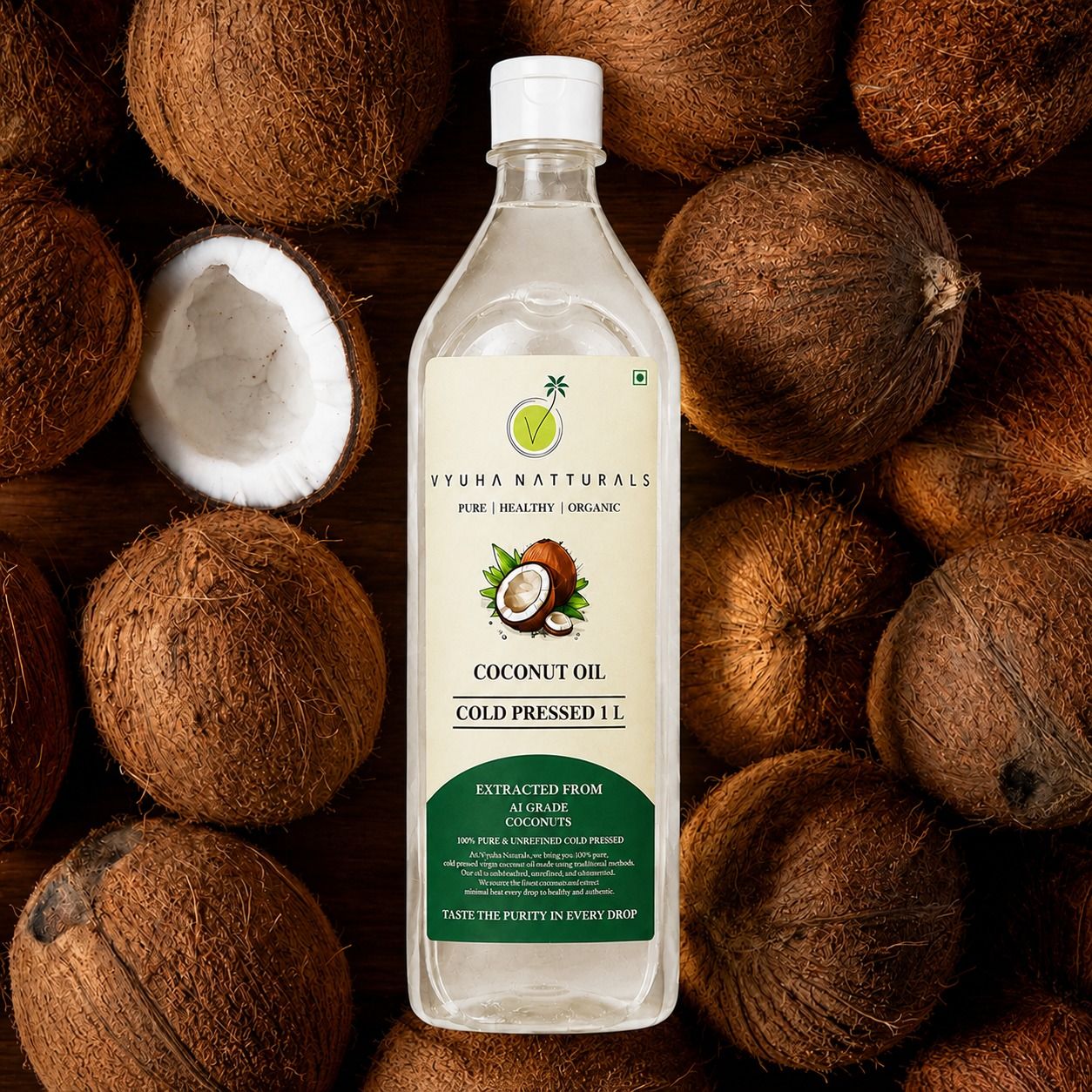 Vyuha Naturals Cold Pressed Coconut Oil 5L | 100% Pure & Unrefined Coconut Oil