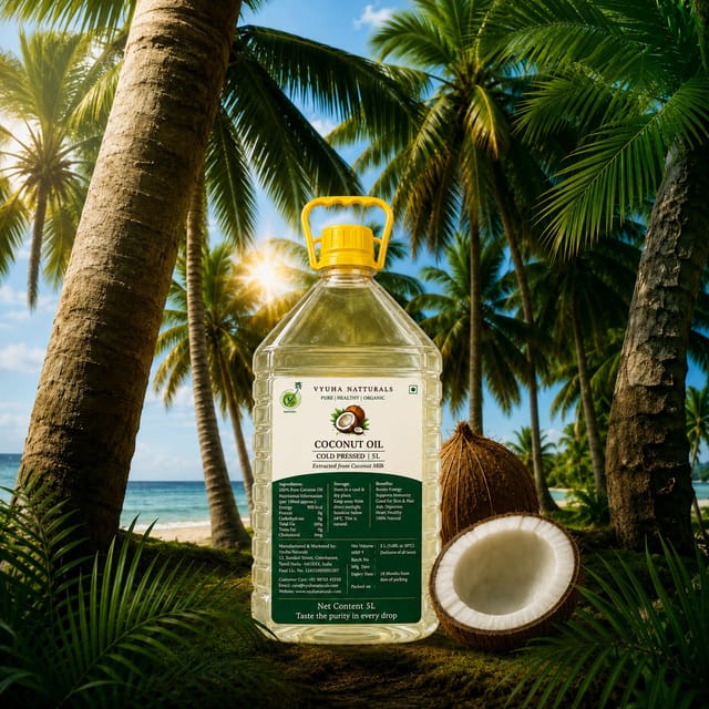 Vyuha Naturals Cold Pressed Coconut Oil 5L | 100% Pure & Unrefined Coconut Oil