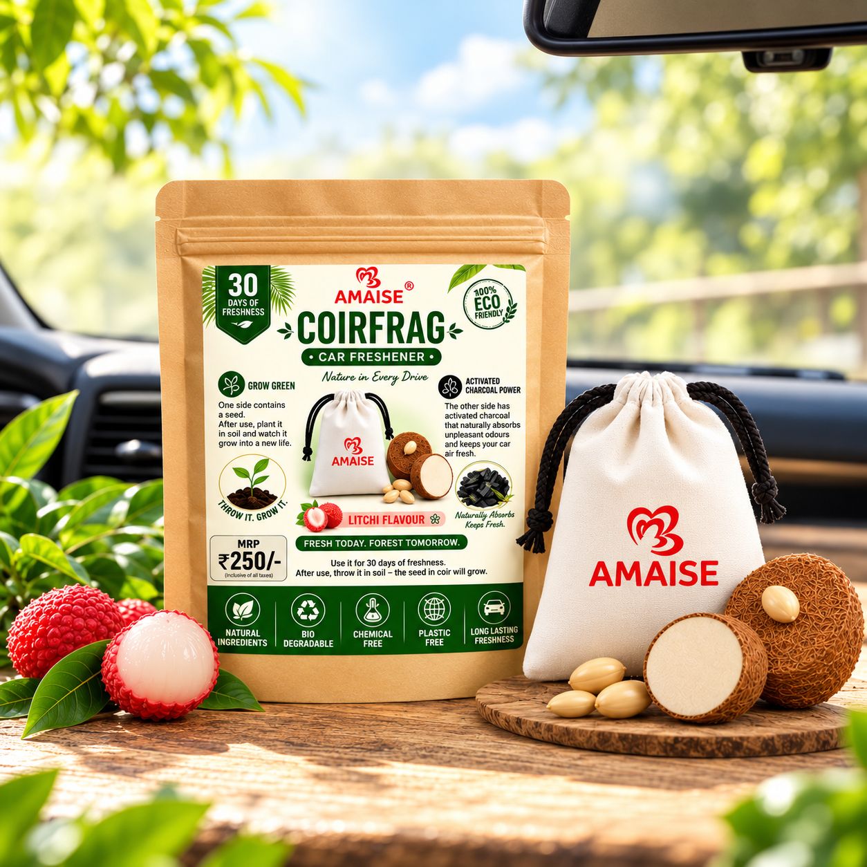 Amaise Car Freshener – Coconut Coir Eco-Friendly Car Freshener | 30 Days Freshness